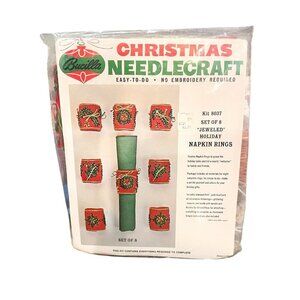 Vintage Bucilla Felt Sequin Jeweled Holiday Christmas Napkin Rings Kit 8037